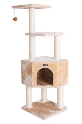 Image showing  48 in. 3-Levels Real Wood Cat Tower for Kittens Play, Beige
