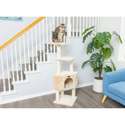 Image showing  48 in. 3-Levels Real Wood Cat Tower for Kittens Play, Beige