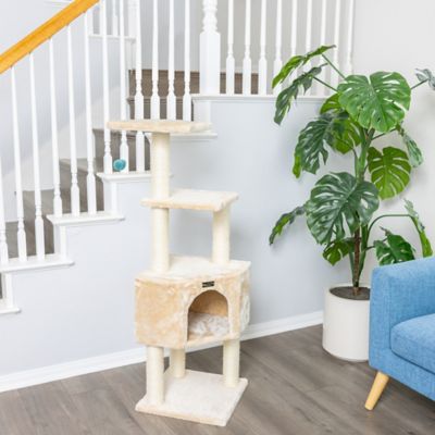 Image showing  48 in. 3-Levels Real Wood Cat Tower for Kittens Play, Beige