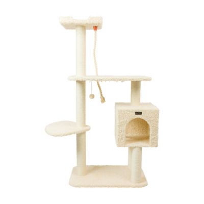 Image showing  Faux Fur Covered Real Wood Cat Scratch Furniture 57 in. Beige A5708