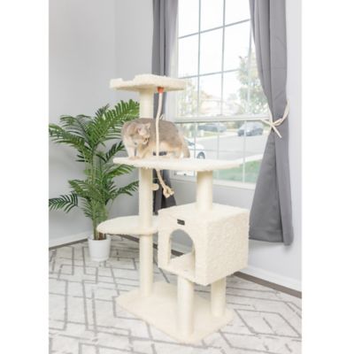 Image showing  Faux Fur Covered Real Wood Cat Scratch Furniture 57 in. Beige A5708