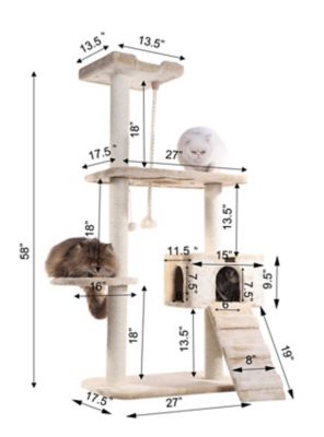 Image showing 5 th Armarkat Natural Sisal Real Wood Scratching Cat Tree 58 Height Beige A5801