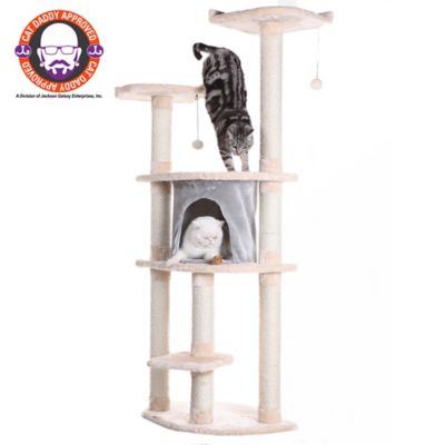 Armarkat 64 in. Real Wood Cat Tree with Sractch Sisal Post, Soft-Side Playhouse, A6401