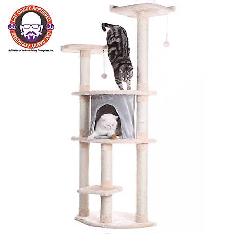 Armarkat 64 in. Real Wood Cat Tree with Sractch Sisal Post, Soft-Side Playhouse, A6401