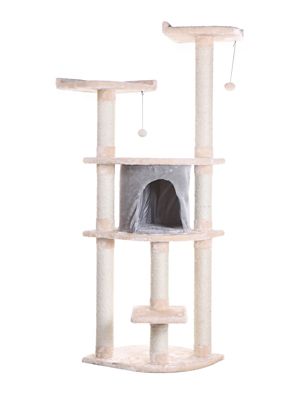 Image showing 1 th Armarkat 64 in. Real Wood Cat Tree With Sractch Sisal Post, Soft-side Playhouse, A6401, Almond