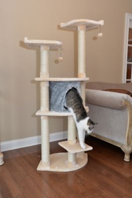 Image showing 2 th Armarkat 64 in. Real Wood Cat Tree With Sractch Sisal Post, Soft-side Playhouse, A6401, Almond