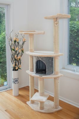 Image showing 5 th Armarkat 64 in. Real Wood Cat Tree With Sractch Sisal Post, Soft-side Playhouse, A6401, Almond