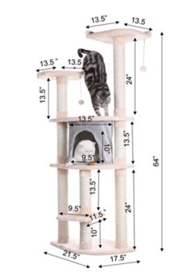Image showing 7 th Armarkat 64 in. Real Wood Cat Tree With Sractch Sisal Post, Soft-side Playhouse, A6401, Almond