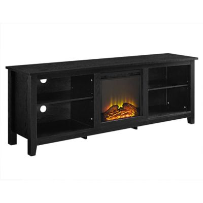 Walker Edison 70 In. Rustic Farmhouse Tv Stand With Electric Fireplace, Black