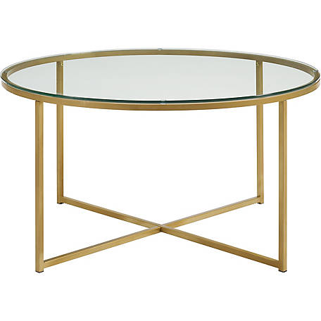 Walker Edison 36 In Glass Coffee Table With X Base Gold Af36alctggd At Tractor Supply Co - 36 Inch Tall Side Table