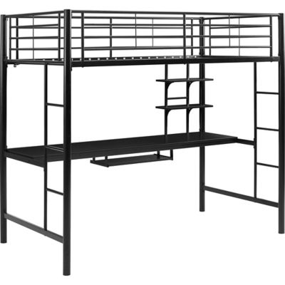 Walker Edison Premium Metal Full Size Loft Bed with Wood 