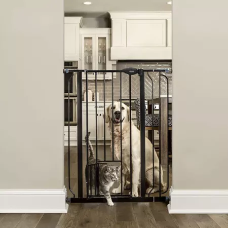 Carlson Extra Tall Metal Pet Gate with Pet Door Black 29-in to 39-in Pet Gates