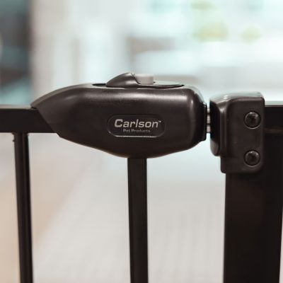 Image showing  Extra Tall Walk-Through Metal Pet Gate with Pet Door, Black, 29 in. to 39 in.