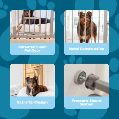 Image showing  Extra Tall Pressure-Mounted Metal Pet Gate with Pet Door, 29 in. to 39 in., Platinum