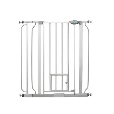 Image showing 6 th Carlson Pet Products Extra Tall Pressure-Mounted Metal Pet Gate with Pet Door, 29 in. to 39 in., Platinum