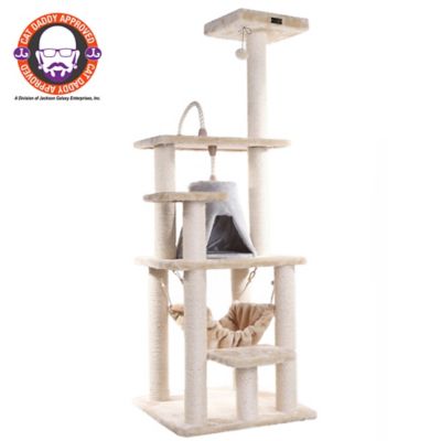 Armarkat 65 in. Real Wood Cat Tree With Sisal Rope, Hammock, soft-side playhouse A6501