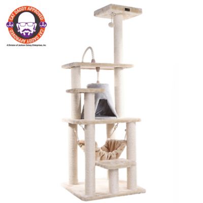 Armarkat 65" Real Wood Cat Tree With Sisal Rope, Hammock, soft-side playhouse A6501