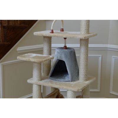 Image showing 7 th Armarkat 65 in. Real Wood Cat Tree with Sisal Rope, Hammock and Soft-Side Playhouse, Beige/Silver