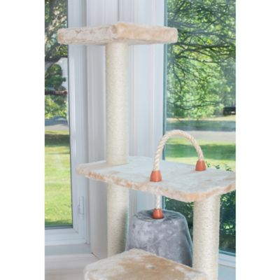 Image showing 8 th Armarkat 65 in. Real Wood Cat Tree with Sisal Rope, Hammock and Soft-Side Playhouse, Beige/Silver