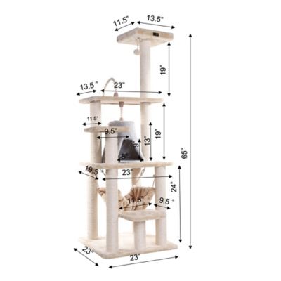Image showing 9 th Armarkat 65 in. Real Wood Cat Tree with Sisal Rope, Hammock and Soft-Side Playhouse, Beige/Silver