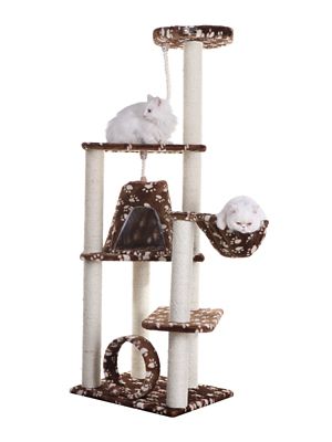 Image showing  66 in. Real Wood Cat Tree Hammock Bed with Natural Sisal Post for Cats and Kittens