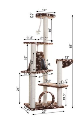 Image showing 6 th Armarkat 66 in. Real Wood Cat Tree Hammock Bed with Natural Sisal Post for Cats and Kittens