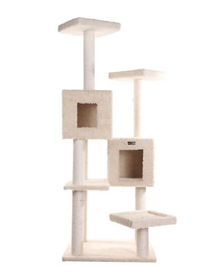 Image showing  67 in. Multi-Level Real Wood Cat Tree with 2 Spacious Condos, Perches for Kittens Pets Play, Beige
