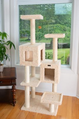 Image showing  67 in. Multi-Level Real Wood Cat Tree with 2 Spacious Condos, Perches for Kittens Pets Play, Beige