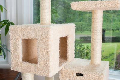 Image showing  67 in. Multi-Level Real Wood Cat Tree with 2 Spacious Condos, Perches for Kittens Pets Play, Beige