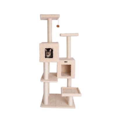Image showing 7 th Armarkat 67 in. Multi-Level Real Wood Cat Tree with 2 Spacious Condos, Perches for Kittens Pets Play, Beige