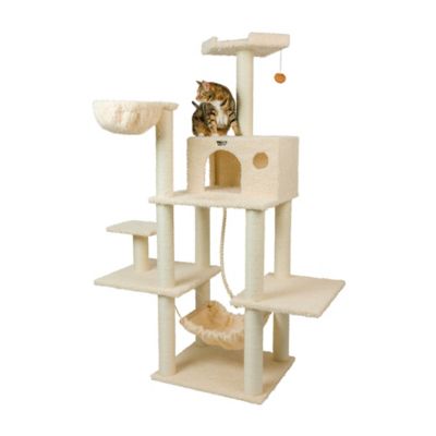 Image showing  69 in. Multi-Level Real Wood Cat Scratching Tower with Hammock