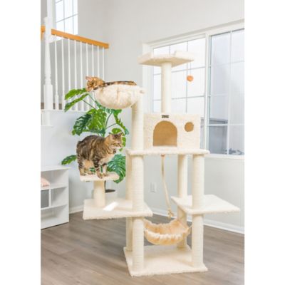 Image showing  69 in. Multi-Level Real Wood Cat Scratching Tower with Hammock