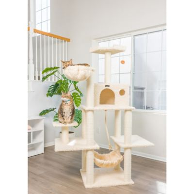 Image showing  69 in. Multi-Level Real Wood Cat Scratching Tower with Hammock