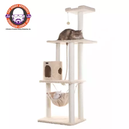 Armarkat 70" Real Wood Cat Furniture Ultra Thick Faux Fur Covered Cat Condo House A7005 Beige Cat Trees & Condos