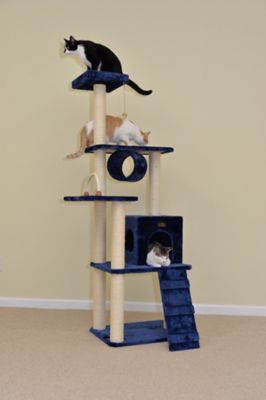 Image showing  71 in. Navy Real Wood Cat Climbing Tower, Cat Scratching Furniture