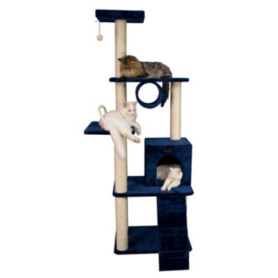 Image showing  71 in. Navy Real Wood Cat Climbing Tower, Cat Scratching Furniture