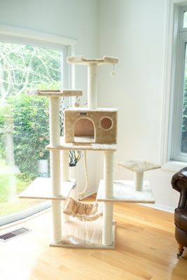 Image showing  72 in. Beige Real Wood Cat Tree with Spacious Condo with Scratching Post