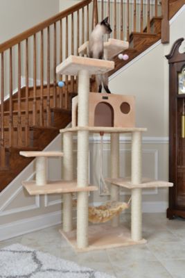 Image showing  72 in. Beige Real Wood Cat Tree with Spacious Condo with Scratching Post