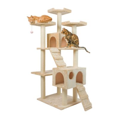 Image showing  74 in. Multi-Level Real Wood Cat Tree Large Cat Play Furniture with Scratching Posts and Large Platform, Beige