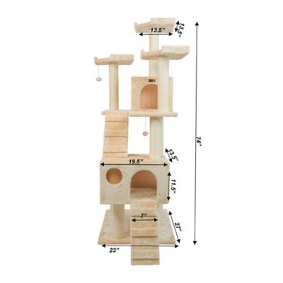Image showing  74 in. Multi-Level Real Wood Cat Tree Large Cat Play Furniture with Scratching Posts and Large Platform, Beige