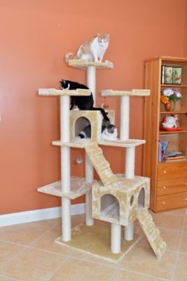 Image showing  74 in. Multi-Level Real Wood Cat Tree Large Cat Play Furniture with Scratching Posts and Large Platform, Beige