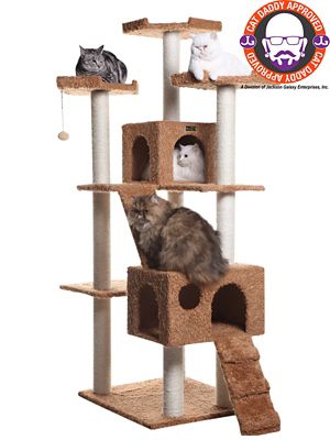 Armarkat 74 in. Large Multi-Level Real Wood Cat Tree with Scratching Posts and Large Platforms, Ochre Brown