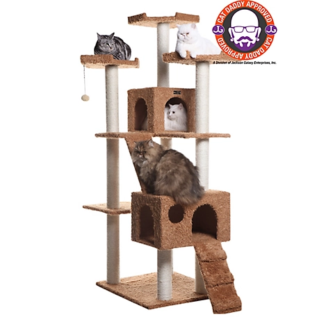 Armarkat 74 in. Large Multi-Level Real Wood Cat Tree with Scratching Posts and Large Platforms, Ochre Brown