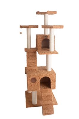 Image showing  74 in. Large Multi-Level Real Wood Cat Tree with Scratching Posts and Large Platforms, Ochre Brown