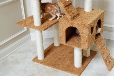 Image showing  74 in. Large Multi-Level Real Wood Cat Tree with Scratching Posts and Large Platforms, Ochre Brown