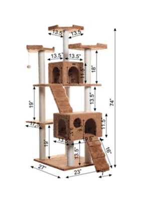 Image showing 6 th Armarkat 74 in. Large Multi-Level Real Wood Cat Tree with Scratching Posts and Large Platforms, Ochre Brown