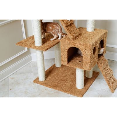 Image showing 7 th Armarkat 74 in. Large Multi-Level Real Wood Cat Tree with Scratching Posts and Large Platforms, Ochre Brown