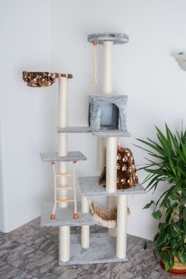 Image showing  Real Wood Cat Climber Play House, A7802 Cat furniture With Playhouse, Lounge Basket