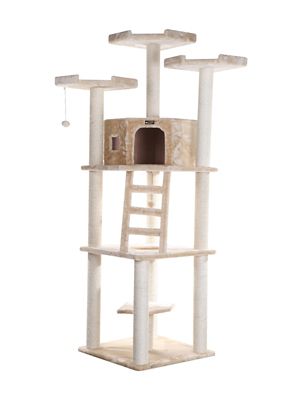 Image showing  80 in. Multifunction Real Wood Cat Tower with Spacious Condo and Perches, Beige
