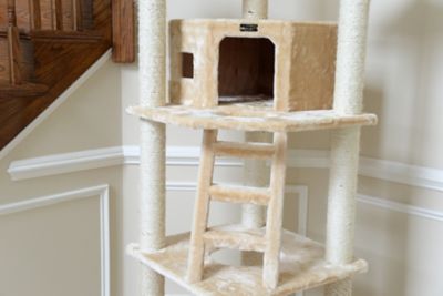 Image showing  80 in. Multifunction Real Wood Cat Tower with Spacious Condo and Perches, Beige